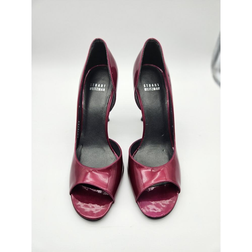 Stuart Weitzman Peep Toe Stiletto Pumps Magenta Glossy Patent Leather Sz 8 - Picture 3 of 11